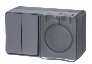SE AtlasDesign Антрацит Profi54 Блок: Розетка з/к со шторками 16А 250В, выкл. 2-кл. О/У