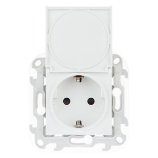 Simon 24 Белая Розетка 2К+3 Sсhuko IP44 c крышкой и защитными шторками