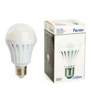 Светильник аккумуляторный Feron  9W Е27 AC/DC (литий-ионная батарея), белый, EL116