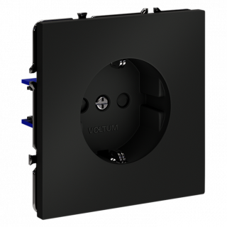 Voltum S70 Розетка 1-ая с/з со шторками Черный матовый