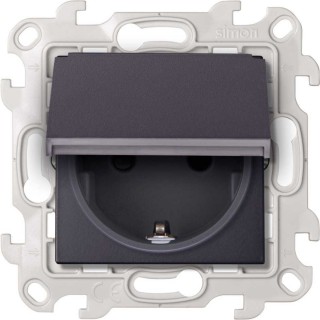 Simon 24 Графит Розетка 2К+3 Sсhuko IP44 c крышкой и защитными шторками