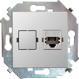 Розетка SIMON 15 телеф. 4 конт. RJ-11 алюминий 1590480-033 (рамка в к-те)