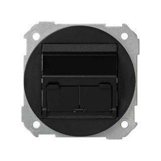 Simon 88 Розетка наклонная для передачи данных со шторкой на 2 разъема RJ45 цвета Графит